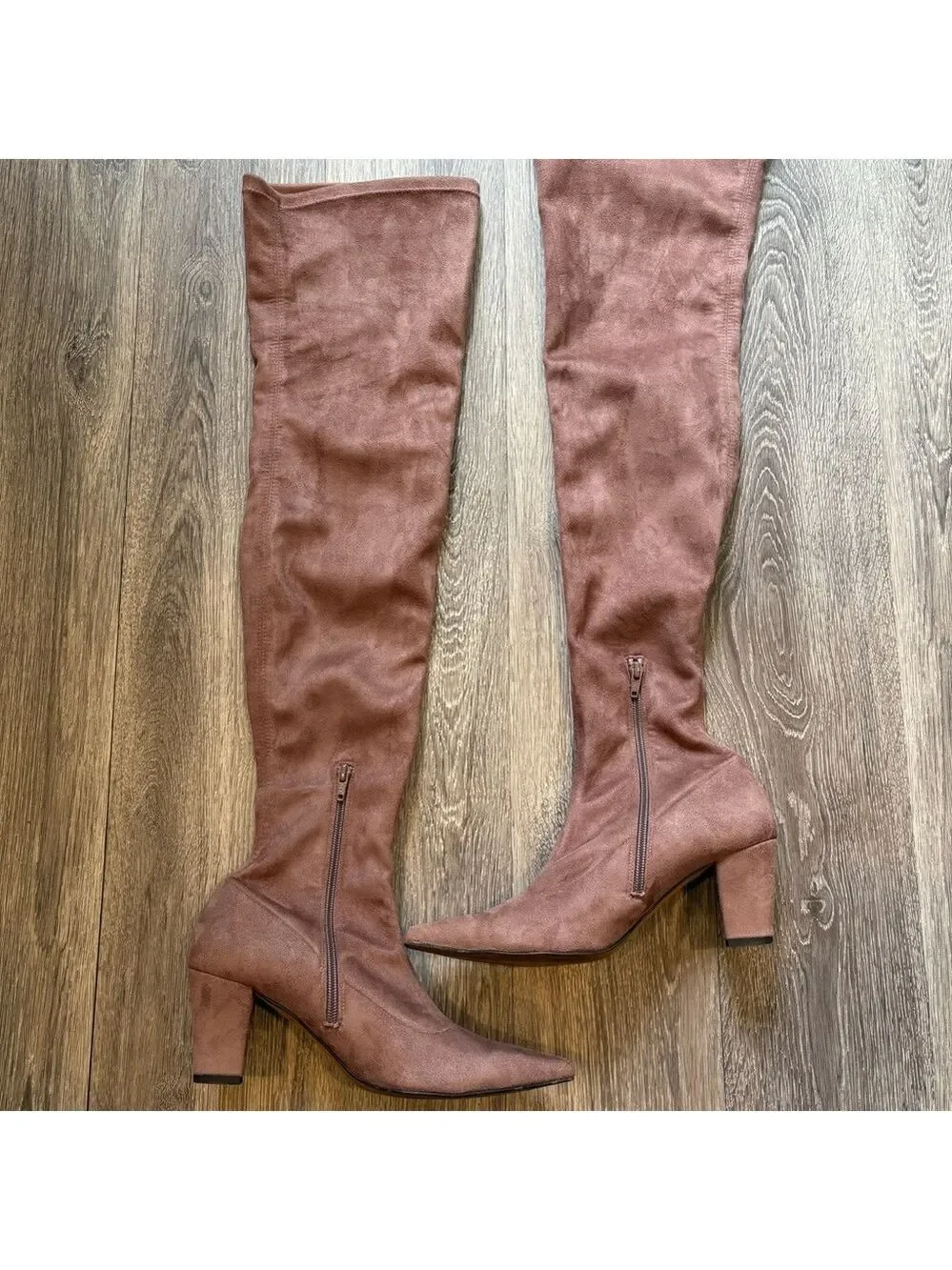 Anthropologie Faux Suede Brown Over the Knee Boots Size 40